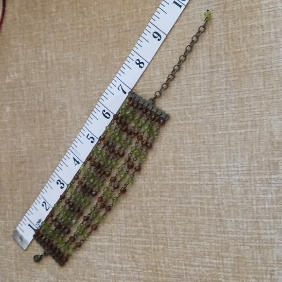 Nine Strand Beaded Green Burnt Orange Bracelet - Picture 4 of 8